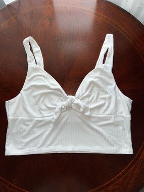 Cotton On White Tie-Front Ribbed Cropped Top, Large